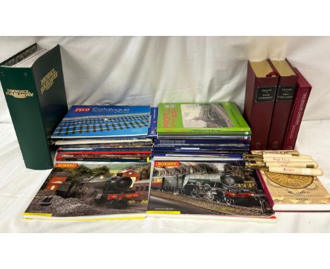 A selection of Hornby, Bachmann Railway Modeller and other train relate books along with 3 x Folio Society Books (Great Expec