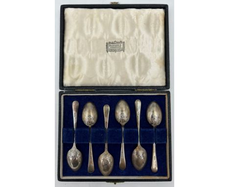 A boxed set of hallmarked silver coffee spoons Sheffield 1955 Harrison Brothers &amp; Howson (Henry Harrison) in original box