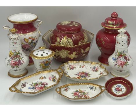 A collection of English ceramics to include a Wedgwood Ruby Tonquin Octagonal bowl 21.5cm d and Ginger Jar 16cm h, a Spode li