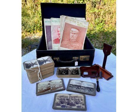 A stereograph together with a quantity of cards to include Realistic Travels - WWI scenes (29) and a Topographical set -Belgi