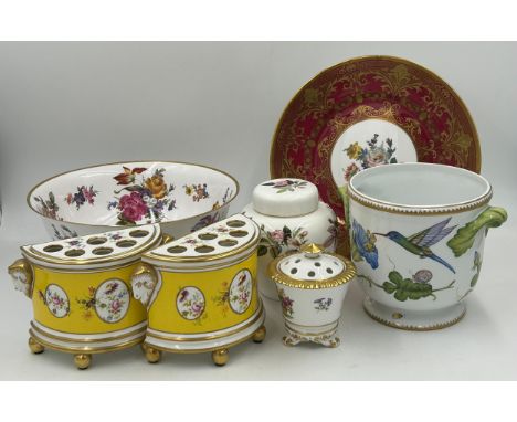 Selection of hand painted ceramics to include a large Caverswall Bowl signed by M. Grant 'Chelsea' 26.5cm d, Caverswall plate