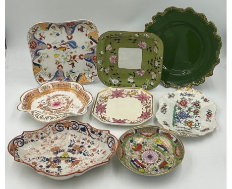 A group of early 19th century, mainly Spode pottery and porcelain wares, c. 1820. Including hand-painted dessert dishes, teap