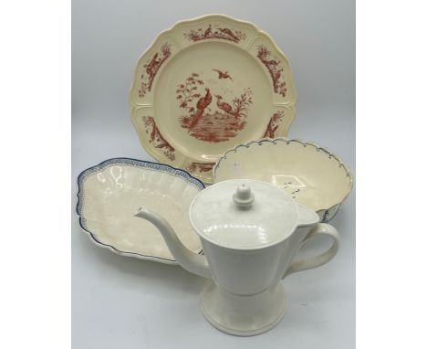 A group of late 18th and early 19th century creamware items, c. 1790-1810. To include: a Spode blue-painted dessert dish, a b