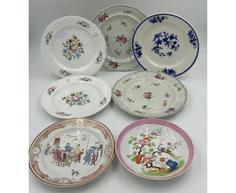 A group of early 19th century hand-painted porcelain, c. 1820. To include Spode, Masons and others. Largest 26cm wide. (7)