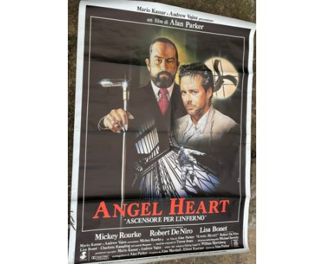 A 1987 poster of the film Angel Heart starring Robert DeNiro and Mickey Rourke. Measuring 100cm x 139cm.