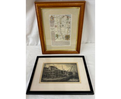 J Barrie Robinson 'Shipyard Beverley', an early 20thC etching signed and titled in pencil, image 12cm x 20cm together with a 