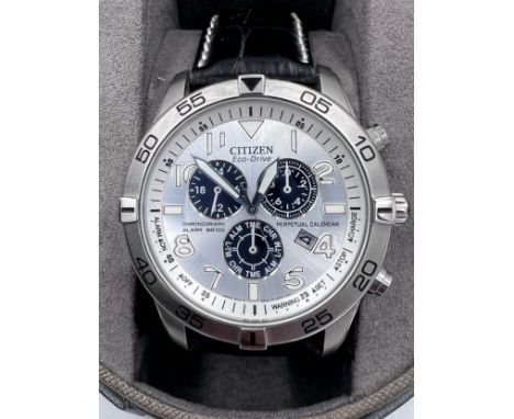 A Citizen Eco-Drive Gentleman's titanium cased chronograph wristwatch model BL5, complete with instruction manual, CD, and or