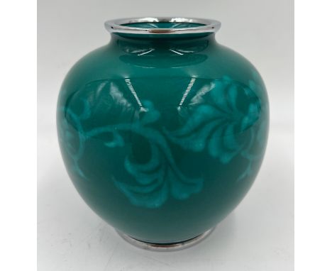 A Japanese Ando jade green wireless cloisonné vase. 13cm h.