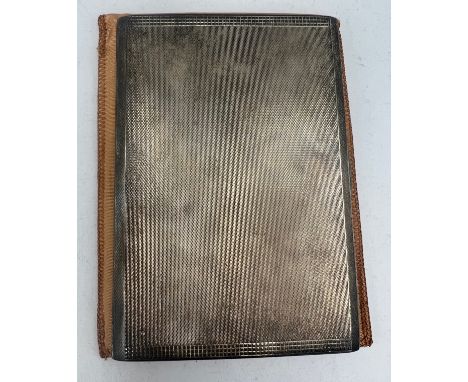 Hallmarked silver cigarette case Birmingham 1962, maker Kemp Bros. Weight 208gm with original fabric case.