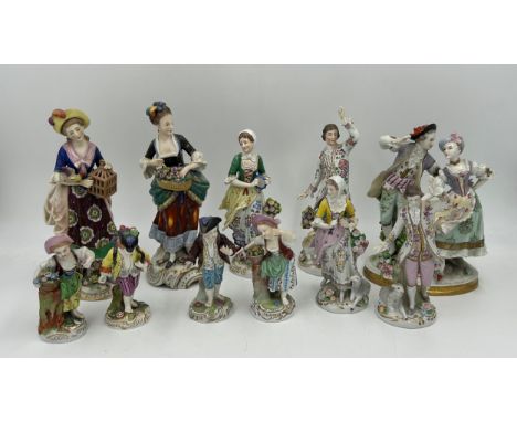 A selection of European porcelain figures to include 5 x Sitzendorf shepherds and shepherdesses, 2 x Dresden and 4 x unmarked