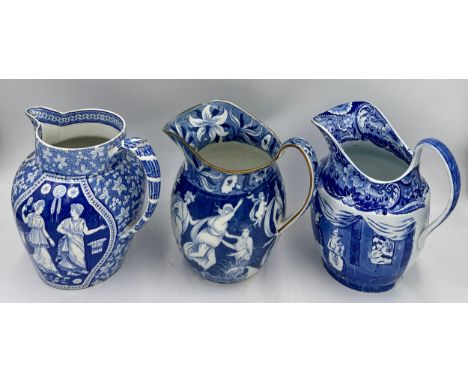 A group of early 19th century Spode jugs, c. 1815. To include Chinese of Rank, Greek, and Love Chase. Tallest: 23cm. (3)