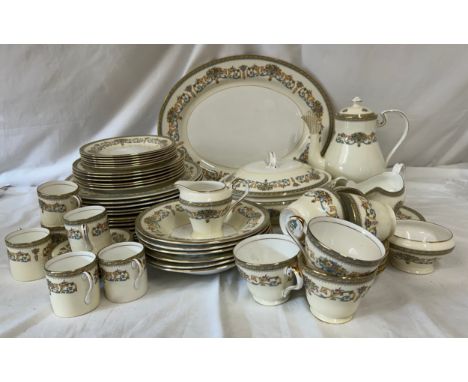 An Aynsley part dinner service in Henley pattern to include coffee pot, lidded tureen dish, meat plate, 12 x dinner plates me
