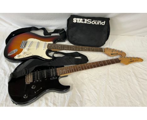 Two Electric Guitars to include a Star Sound Model with soft zipped case along with a Yamaha ERG 121 model with Gibson strap 