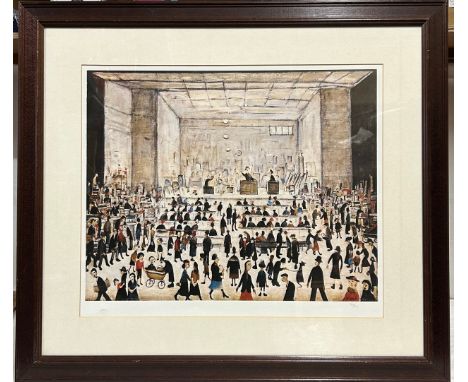 Lawrence Stephen Lowry (1887- 1976) A limited edition print 587/850 ' The Auction'. With certificate. Frame 70 x 79.5cm.