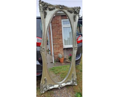 A large Laura Ashley Beth champagne coloured&nbsp; bevel edged standing mirror.&nbsp; 183cm h x 88cm w x 12cm d.