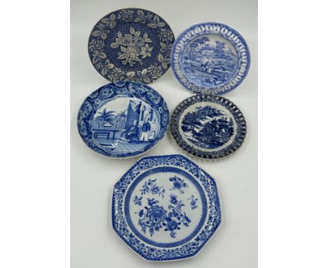 A group of uncommon 19th century blue and white transfer-printed Spode wares, c. 1820. To include: Chinoiserie, Shepherdess, 