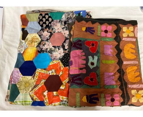 A vintage patchwork cover with press stud opening 156cm x 108cm along with an  handmade Indian elephants applique patchwork w