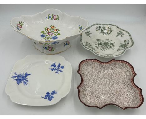 A group of early 19th century Spode transfer-printed and painted wares, c. 1820. It include a floral comport, a Union Wreath 