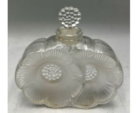 Lalique scent bottle, ‘Deux Fleurs’. R Lalique etched to base. 9.5cm h.