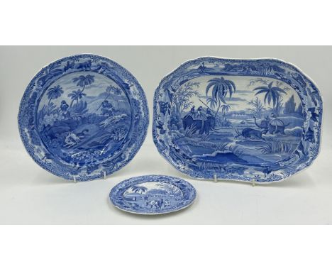 A group of 19th century blue and white transfer printed Spode Indian Sporting wares, c. 1810. To include: a Chase after a Wol