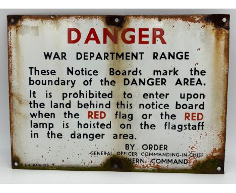 Vintage War Department Enamel Danger sign produced by R &amp; A Main Ltd, 36cm x 26cm.