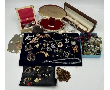 A quantity of costume jewellery to include an Amerik K&amp;L gilt pendant heart, Sigma faux pearl double strand necklace, ste