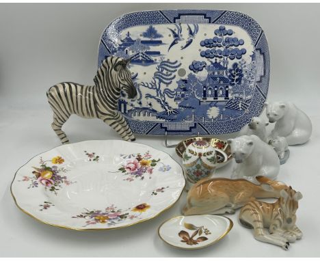 Various ceramics : Royal Crown Derby Imari dish 11cm d, egg on stand 'Russia' 1993 and Derby Posies dinner plate',  3 x Lladr