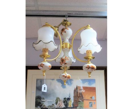 Ceramic and Gilt Three and Five Branch Ceiling Lights. 