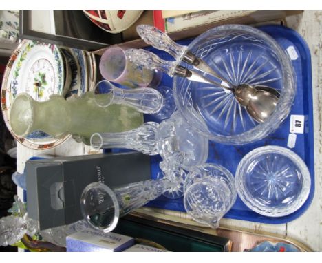 A Waterford Crystal 'Lismore' Bud Vase, (boxed), further crystal fruit bowls, salad servers, shallow dishes, model elephant e