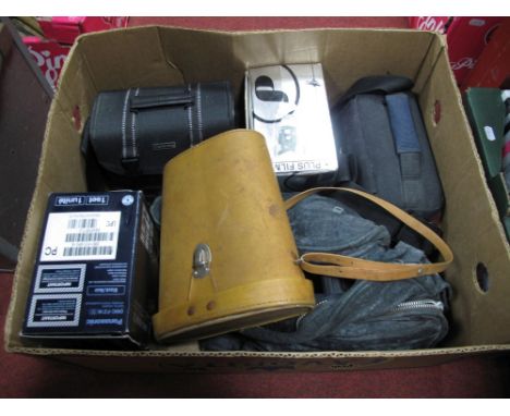 A Cased Pair of 10 x 50 Field Binoculars, cameras and accessories including Zenit 12 x P, with Helios- 44m lens, chinon f=28m