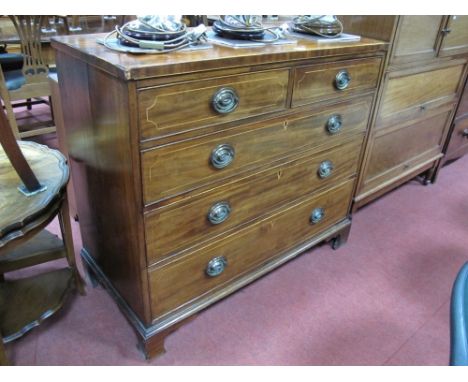 An Early XIX Century Mahogany Chest of Drawers, with two short and three long boxwood inlaid drawers, on bracket feet, 93cms 