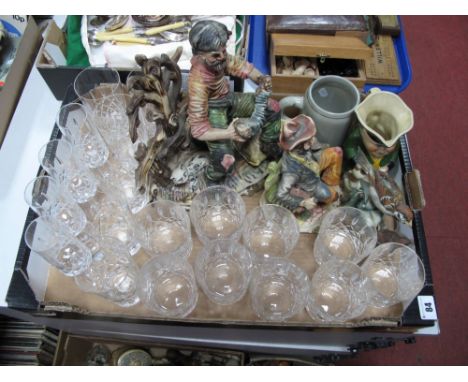 Lead Crystal Glassware, to include champagne flutes, high balls, nine whisky tumblers, together with Capo-di-Monte model tram