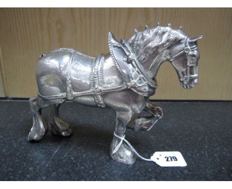 A Silver Plated Model of a Shire Horse, 21cms long. 