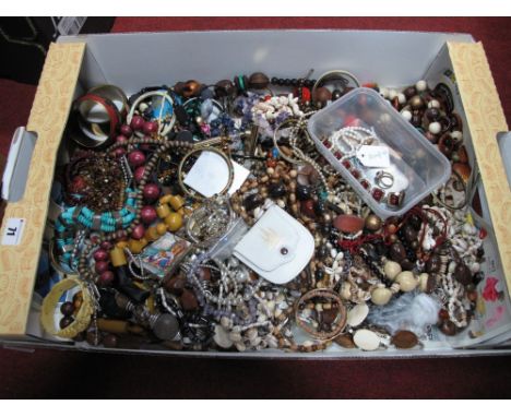 A Mixed Lot of Assorted Costume Jewellery, including beads, bangles, panel bracelet, pearl bracelet, dress ring, etc:- One Bo