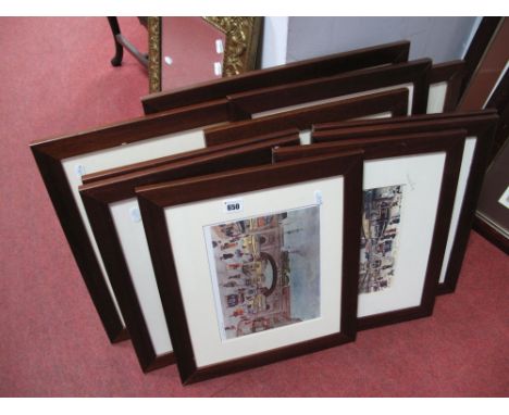 Terry Gorman Graphite Signed Limited Edition Coloured Prints, featuring 'Hunters Bar', 'Chapel Walk', 'Pinstone St', The Wick