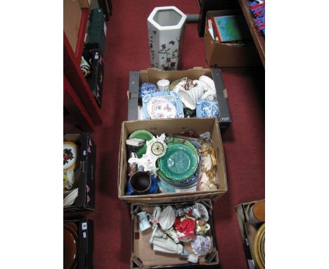 Quantity of Ceramics, two boxes, hexagonal stick stand (damages).