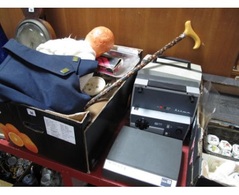 British Rail Blue Jacket, doll, hurricane lamps, scales, cassette, camera, etc:- One Box and Two Projectors