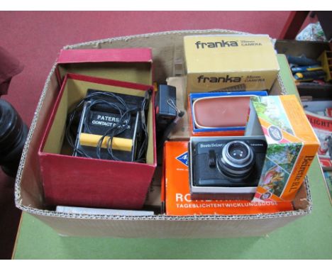 Photographic Paper, Instamatic camera, contact printer, 'Supar' F.4.5 Wray No 66571, developing tank etc:- One Box 
