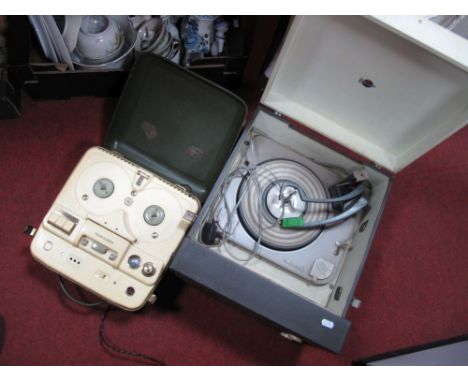 Mid XX Century Marconi Portable Record Player, having Monarch turntable. Telefunken Reel to Reel. (2)
