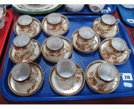Early XX Century Japanese Egg Shell Coffee Cups and Saucers, with floral decoration:- One Tray
