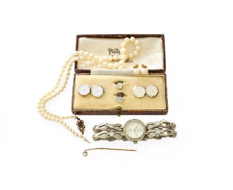 A Small Quantity of Jewellery, comprising; of a pair of ruby and diamond earrings, measure 1.3cm by 0.9cm, with post fittings