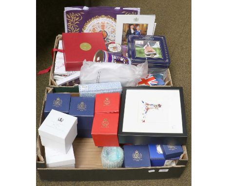 In Commemoration of the Coronation of H M King Charles III Including: boxed bone China mugs, trinket boxes and tins, also inc