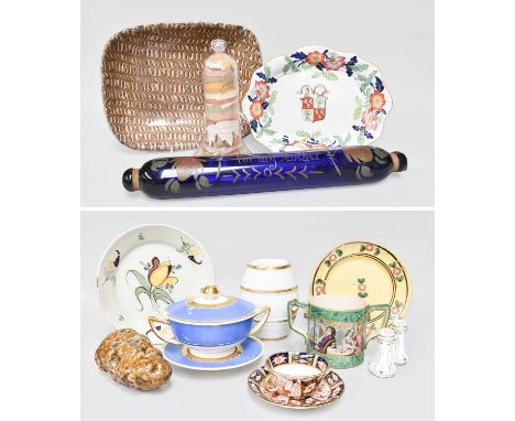 A Quantity of Ceramics and Glass, mainly 19th century, including a North Eastern combed slipware dish, an armorial Ironstone 