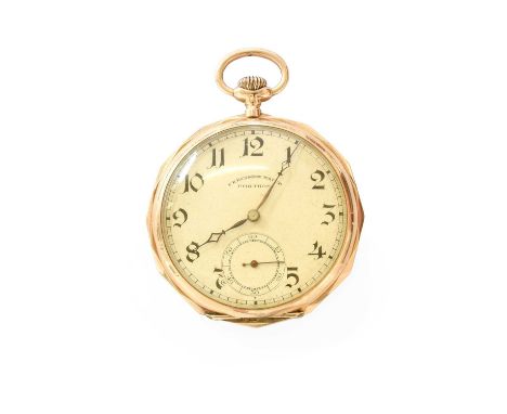 A 14 Carat Gold Open Faced Pocket Watch, circa 1920, manual wound lever movement, silvered dial signed Precision Watch Portho