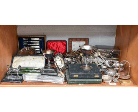 A Collection of Assorted Silver Plate, including a model of a dog; a small waiter; a cigarette-box; flatware and other items 