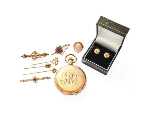 A Small Quantity of Jewellery, comprising of a pair of knot earrings, stamped '375', with post fittings; an amethyst and spli