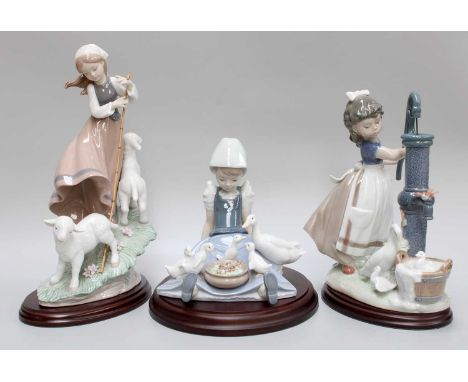 Three Lladro Porcelain Figures, "Summer on a Farm" model No. 5285, "My Hungry Brood" 5074, "Country Life" 6964, with boxes an