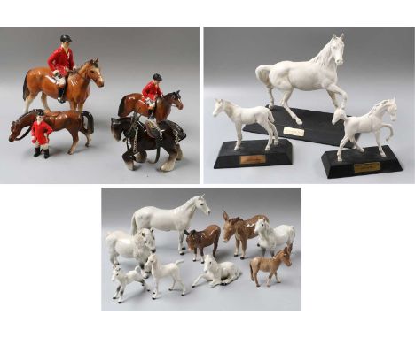 Beswick Grey Gloss Horses and Foals, with Spirit models, donkeys and foreign hunting groups (two trays)