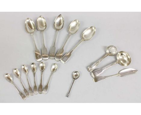 A Collection of Assorted George III and Later Silver Flatware, various patterns, including a set of six Irish silver egg-spoo