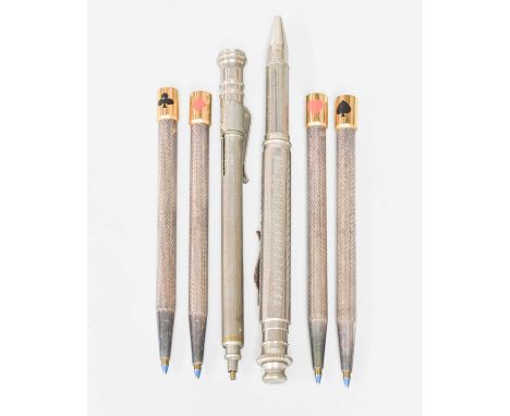 Two Silver Plate Pencils, one engraved 'Fit Lead and Screw Back Then Snap on Case', the other stamped 'Foreign'; Together Wit
